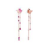 Pink Stone Plated Rose Tassel Earrings 925 Silver Earrings