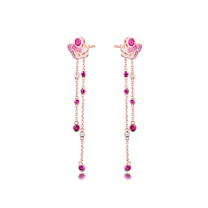 Pink Stone Plated Rose Tassel Earrings 925 Silver Earrings