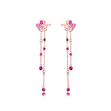 Pink Stone Plated Rose Tassel Earrings 925 Silver Earrings