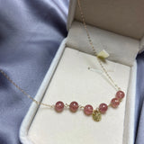 Strawberry Quartz Crystal Chain Pendant Necklace 14K Plated Women Choker Gift