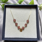 Strawberry Quartz Crystal Chain Pendant Necklace 14K Plated Women Choker Gift