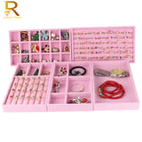 Pink Suede Ring Earrings Necklace Holder Organizer Jewelry Display Stand