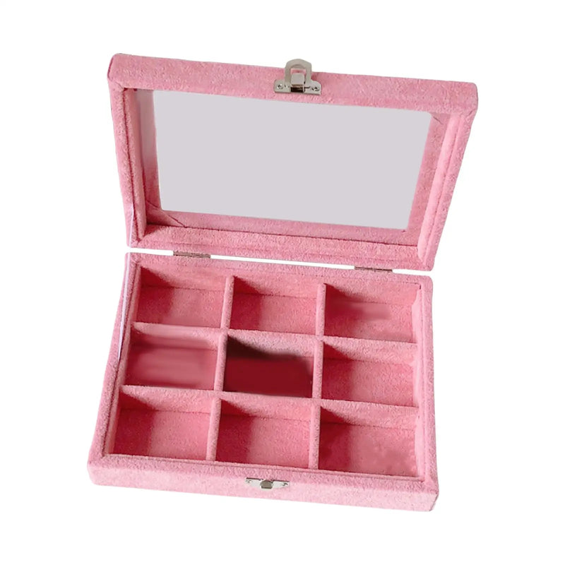Pink Velvet Jewelry Tray Rings Earrings Storage Box