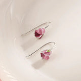 Pink Tulip Flowers 925 Silver Drop Earrings Glazed Women Fine Jewelry