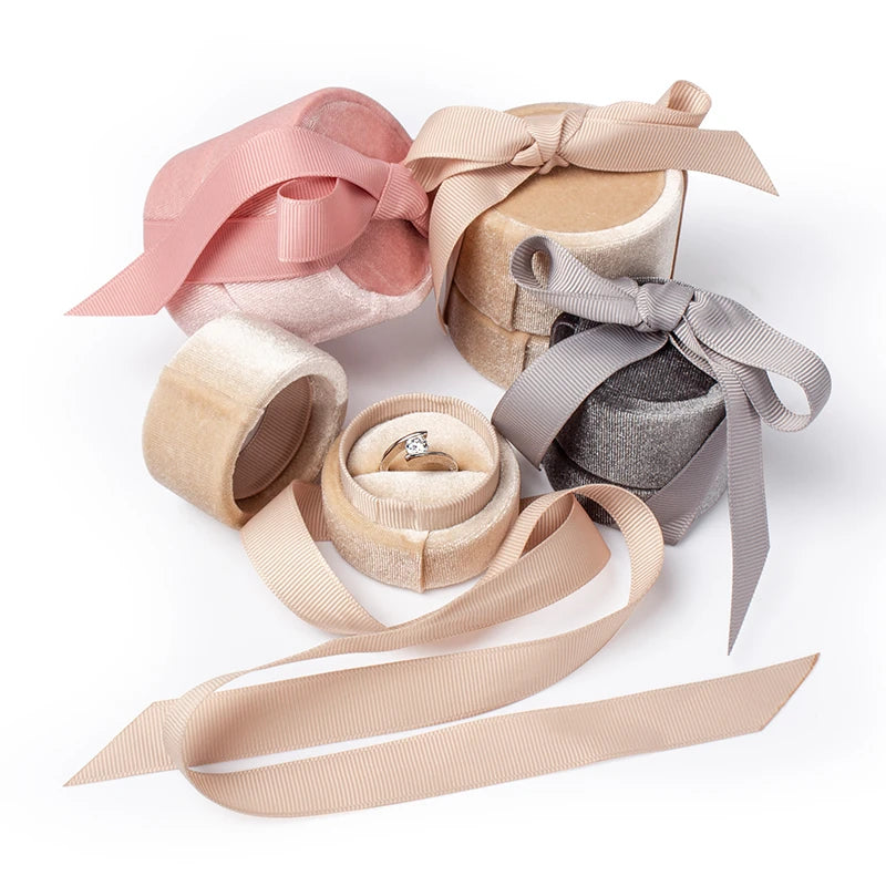 Pink Veleet Bow Wedding Ring Jewelry Box
