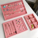 Pink Velvet Jewelry Storage Box Showcase Organizer