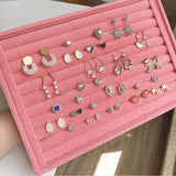 Pink Velvet Jewelry Storage Box Showcase Organizer