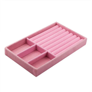 Pink Velvet Jewelry Storage Tray Ring Bracelet Holder Organizer