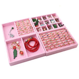 Pink Velvet Jewelry Storage Tray Ring Bracelet Holder Organizer