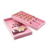 Pink Velvet Jewelry Storage Tray Ring Bracelet Holder Organizer