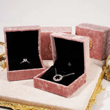 Vintage Pink Velvet Ring Box Square Shape Wedding Ring Storage Case