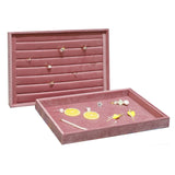 Pink Velvet Ring Tray Jewelry Organizer Necklace Earrings Pendant Storage Rack