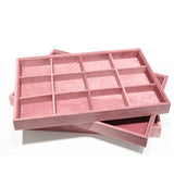 Pink Velvet Ring Tray Jewelry Organizer Necklace Earrings Pendant Storage Rack