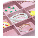 Pink Velvet Ring Tray Jewelry Organizer Necklace Earrings Pendant Storage Rack
