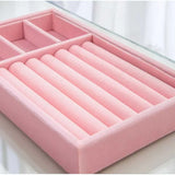 Pink Velvet Stackable Jewelry Display Tray Case for Jewellery