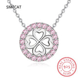 Zircon Clover Necklace Love Heart Pendant Choker Chain 925 Sterling Silver