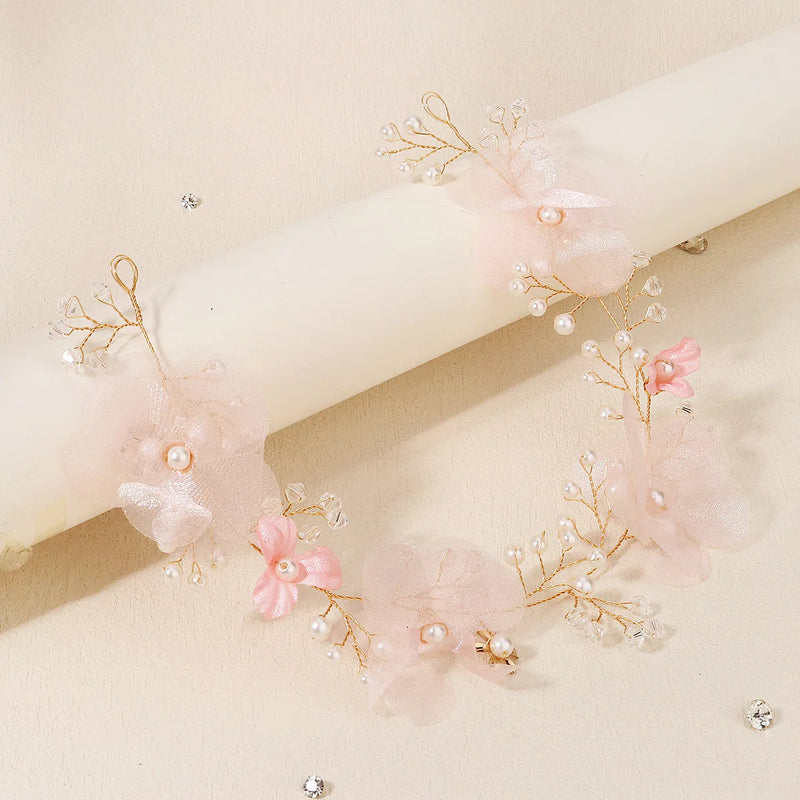Pink Yarn Flower Headbands for Women Girls Bride Wedding Hair Accessories