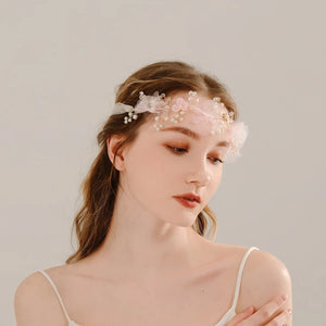 Pink Yarn Flower Headbands for Women Girls Bride Wedding Hair Accessories