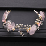 Pink Yarn Flower Wreath Girl Headband Hair Jewelry Pearl Women Tiaras Headpiece
