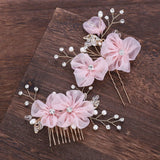 Pink Yarn Flower Wreath Girl Headband Hair Jewelry Pearl Women Tiaras Headpiece
