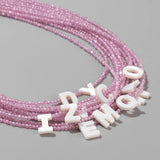 Pink Zircon 26 Initial Letter Shell Necklace Women Mother Of Pearl Charm