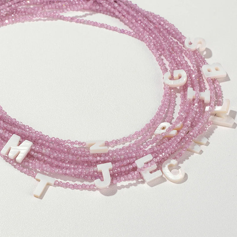 Pink Zircon 26 Initial Letter Shell Necklace Women Mother Of Pearl Charm