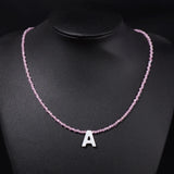Pink Zircon 26 Initial Letter Shell Necklace Women Mother Of Pearl Charm