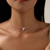 Pink Zircon 26 Initial Letter Shell Necklace Women Mother Of Pearl Charm