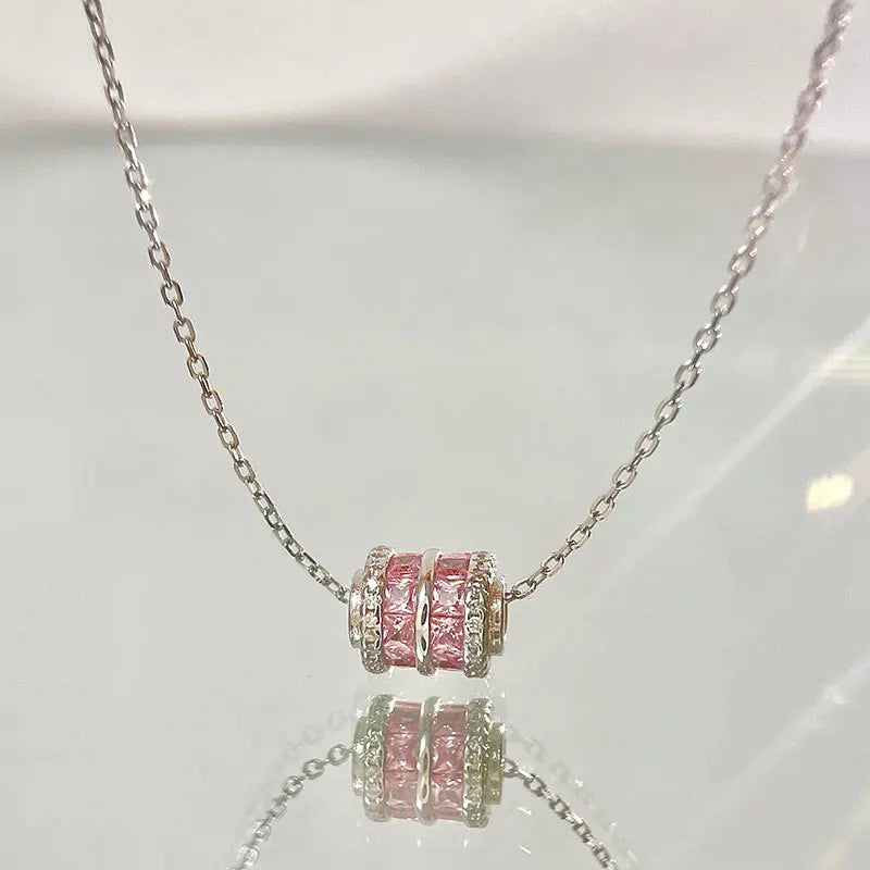 Pink Zircon Man Waist Pendant Necklace 925 Sterling Silver INS Jewelry