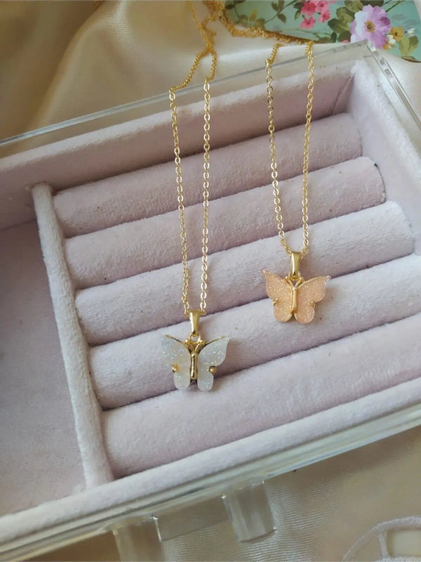 Pink Butterfly Necklace Set
