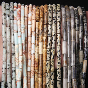 Pink Yellow Stone Spacer Tube Cylinder Jasper Beads 4x13mm