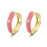 Pink Zircon Small Hoop Earrings 925 Sterling Silver Circle Earring