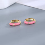 Pink Zircon Small Hoop Earrings 925 Sterling Silver Circle Earring