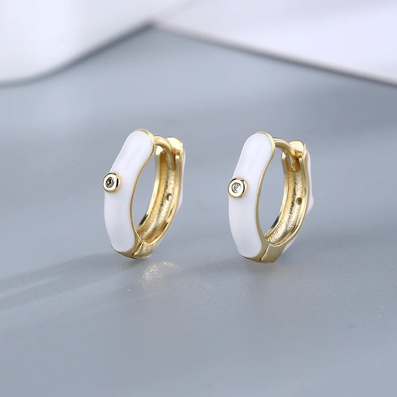 Pink Zircon Small Hoop Earrings 925 Sterling Silver Circle Earring