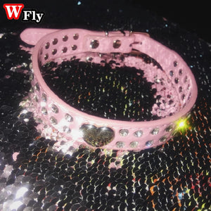 Pink Rhinestone Harajuku Necklace Leather Gothic Y2K Hot Girls Unisex