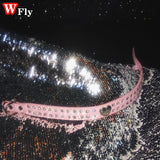 Pink Rhinestone Harajuku Necklace Leather Gothic Y2K Hot Girls Unisex