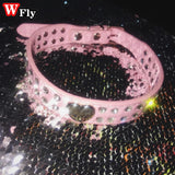 Pink Rhinestone Harajuku Necklace Leather Gothic Y2K Hot Girls Unisex