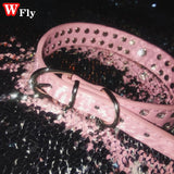 Pink Rhinestone Harajuku Necklace Leather Gothic Y2K Hot Girls Unisex