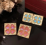 Pink Love Earrings Retro Matte Frosted Antique S925 Green Stud Earrings
