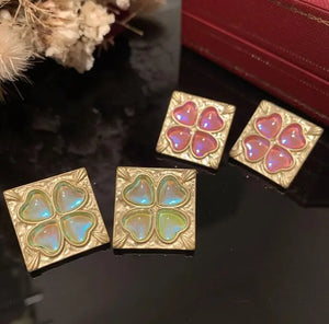 Pink Love Earrings Retro Matte Frosted Antique S925 Green Stud Earrings