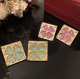 Pink Love Earrings Retro Matte Frosted Antique S925 Green Stud Earrings