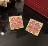 Pink Love Earrings Retro Matte Frosted Antique S925 Green Stud Earrings