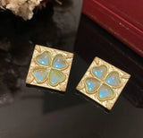 Pink Love Earrings Retro Matte Frosted Antique S925 Green Stud Earrings