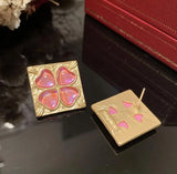 Pink Love Earrings Retro Matte Frosted Antique S925 Green Stud Earrings
