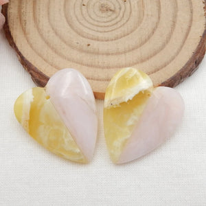 Pink Opal Yellow Opal Intarsia Heart Earrings