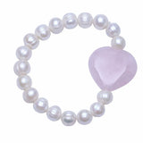 Pink Pearl Bracelet with Natural Stone Heart Charm for Women