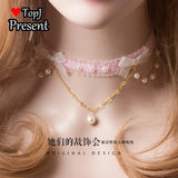 Pink Pearl Bow Choker Necklace