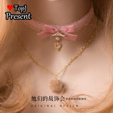 Pink Pearl Bow Choker Necklace