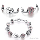 Pink Women Bracelet Charms Flower Love Heart Silver Pendants