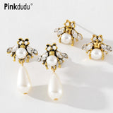 Vintage Bee Drop Earrings Classic Pearl Insect Dangle Earring for Women